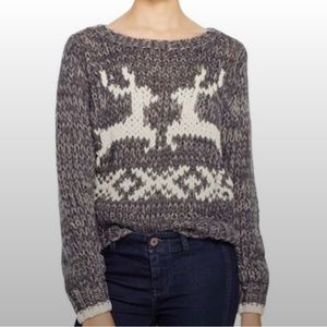 Free People Dancer & Prancer Chunky Knit Sweater in Gray / White Size L